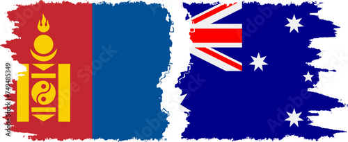 Australia and Mongolia grunge flags connection vector