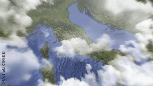 4K Earth zoom in from outer space to city. Zooming on Rome, Italy. The animation continues by zoom out through clouds and atmosphere into space. View of the Earth at night. Images from NASA. 