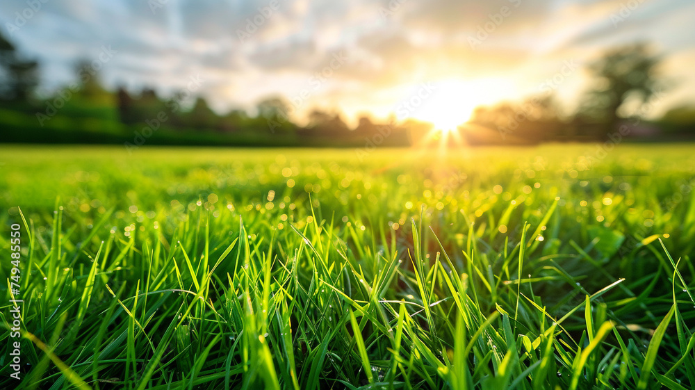 Fototapeta premium Quiet grass scene under the clear sky It represents a bright and calm environment.