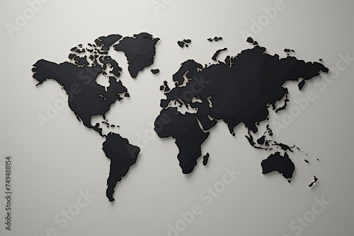 Black and white World map illustration on white background, 3d rendering