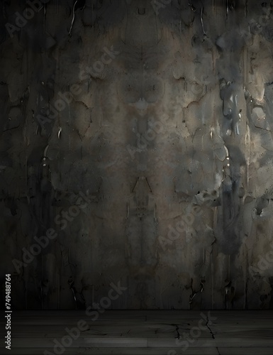 scary horror themed background wallpaper, grey black beige frightening ghostly erie grit grain scratch elements Generative AI photo