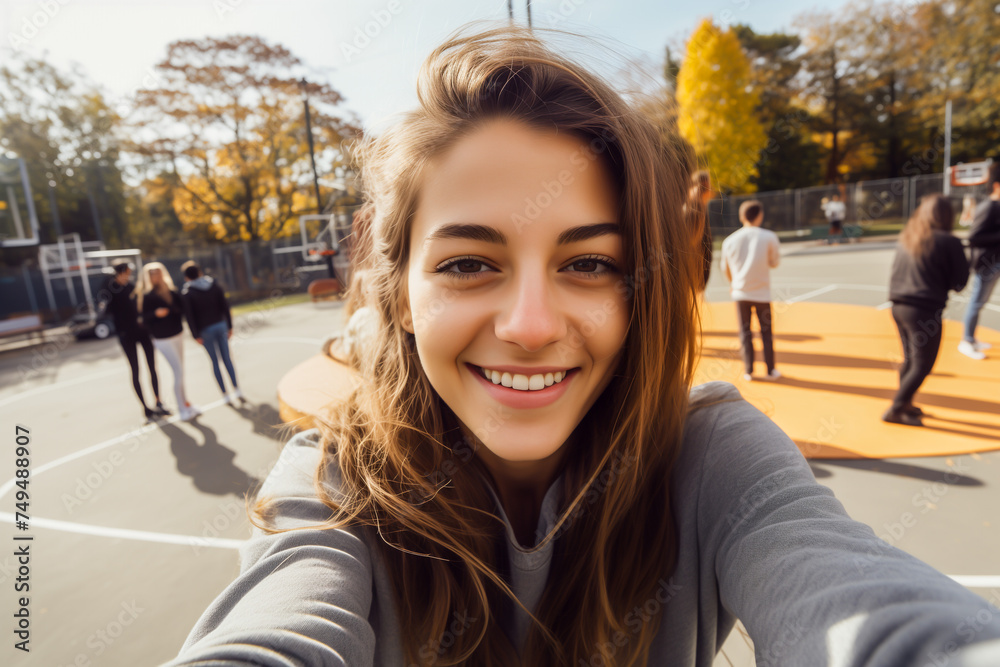 Young happy woman taking selfie at the outdoor Young happy woman taking selfie at the outdoor