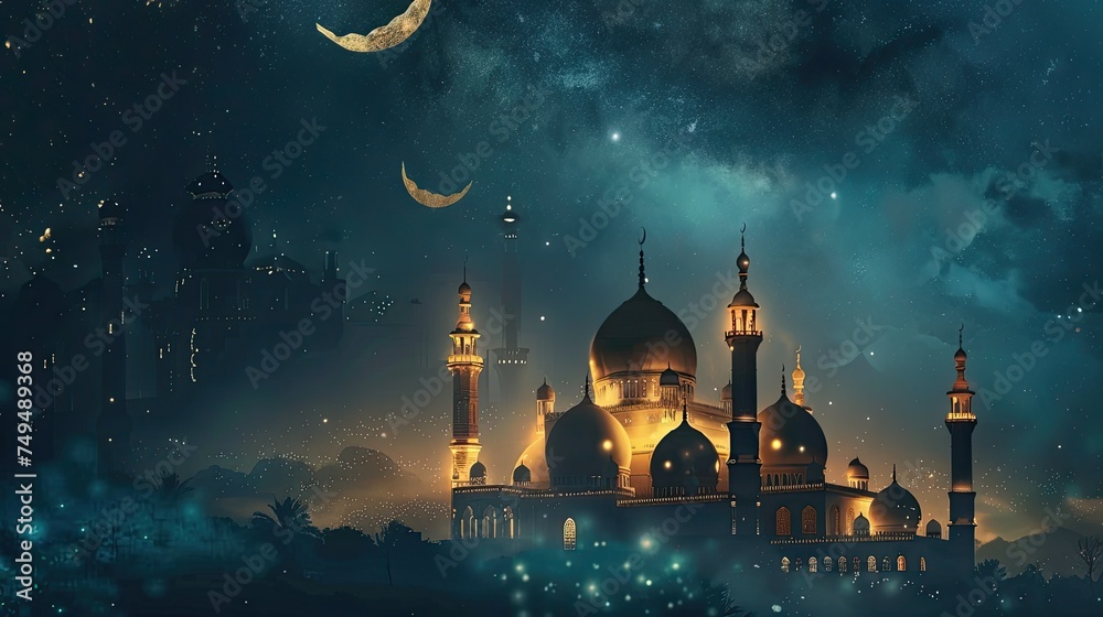 Beautyful Romadan Mosque. Eid Alfitr Moon With a Background, Wallpaper