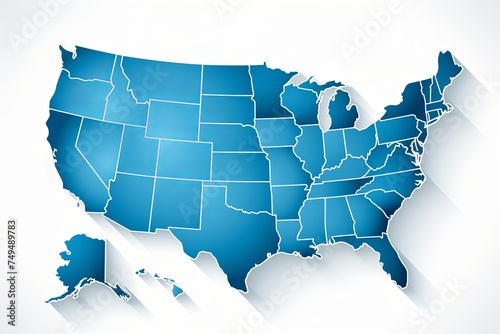 United States of America map with federal states blue background photo