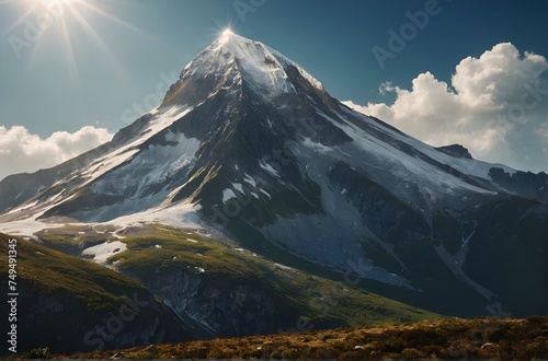 Nature’s Majesty: The Powerful Display of a Sunlit Mountain Peak, generative AI