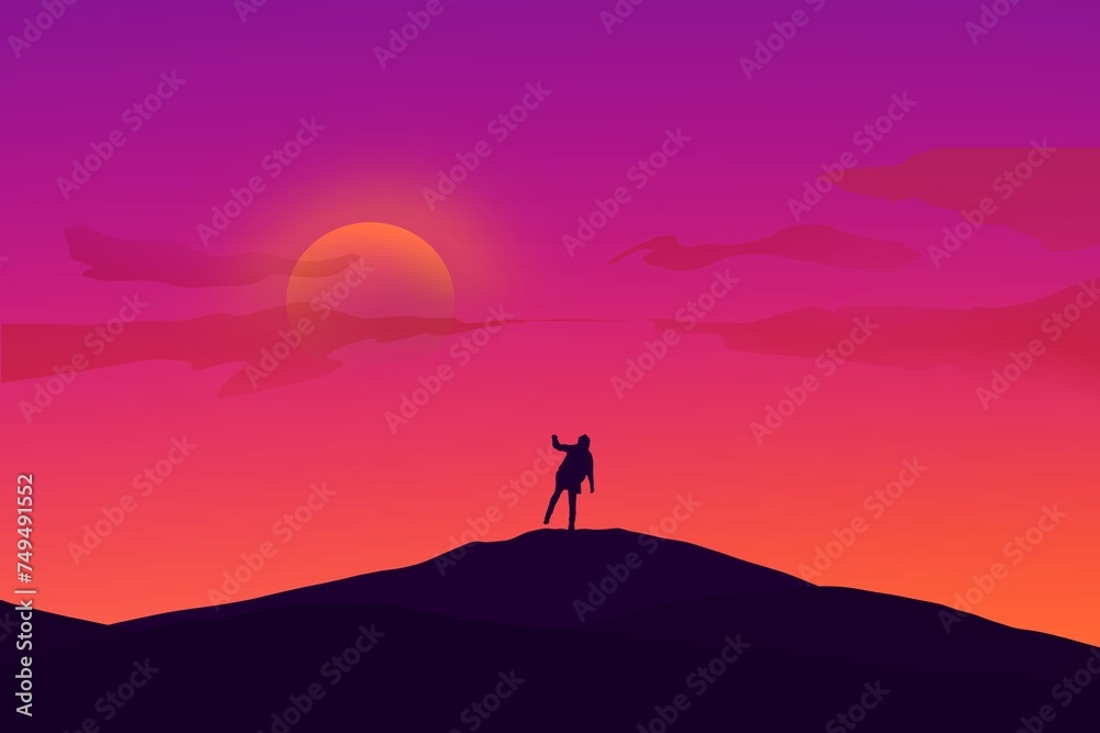 The man stands looking at the sunset. Lofi
