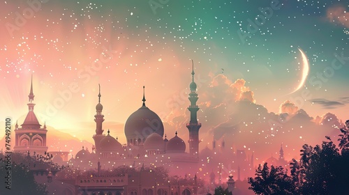 Beautyful Romadan Mosque. Eid Alfitr Moon With a Background, Wallpaper