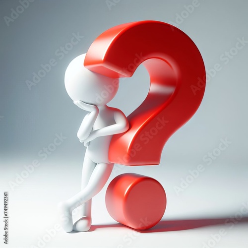 3D man thinking photo with big question mark