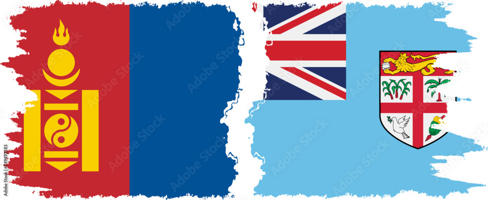 Obraz premium Fiji and Mongolia grunge flags connection vector
