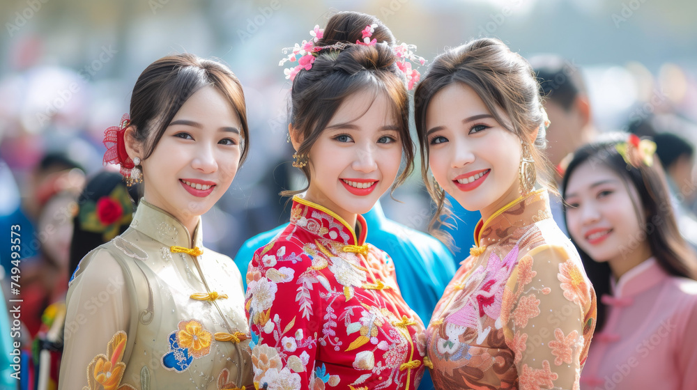Attractive Vietnamese Women in Contemporary Ao Dai, Smiling and Active
Attractive Vietnamese Women in Contemporary Ao Dai, Smiling and Active