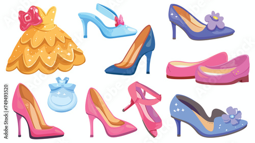 Cinderella heels fairytale objects isolated icons 