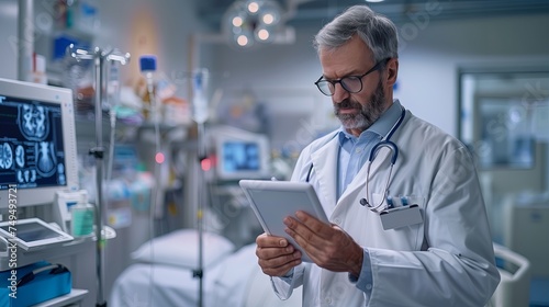 Close up of doctor holding digital tablet