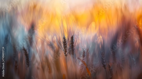 Abstract bokeh light filtering through soft focus wheat. artistic nature background for calm concepts. dreamy, ethereal visual art. AI