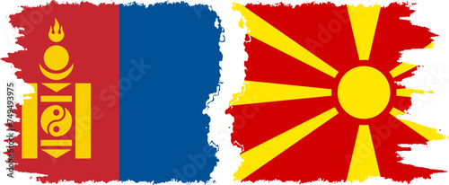 Northern Macedonia and Mongolia grunge flags connection vector