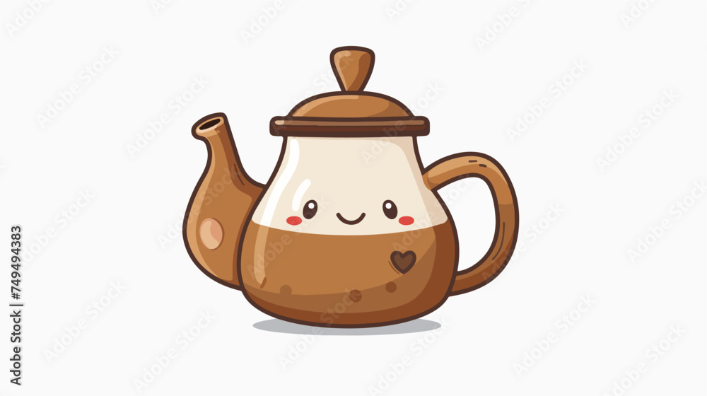Coffee teapot kawaii character isolated on white 