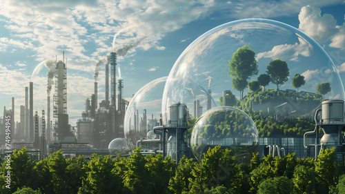futuristic factory with good enviroment,Eco-friendly factory green factory concept, zero carbon future .