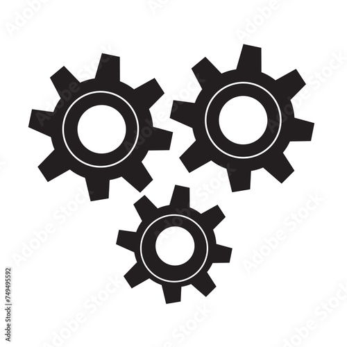 Black isolated icon of two cogwheels on white background. Silhouette of gear wheel. Flat design. Settings. eps10