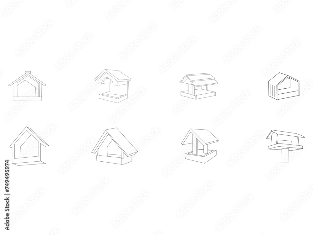 Bird house icon line design illustration bundel.