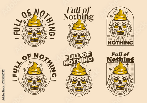 Full of nothing. Vintage illustration of a skull with a shit on it