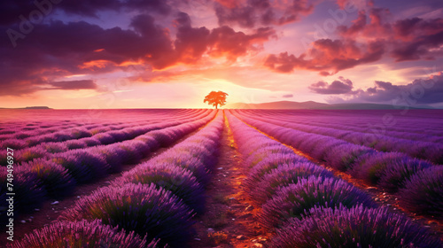 Lavender Field at summer sunrise
