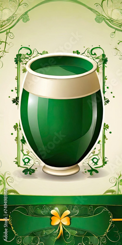 St. Patrick's Day holiday invitation with a place for text in a frame, a postcard with a green four-leaf clover