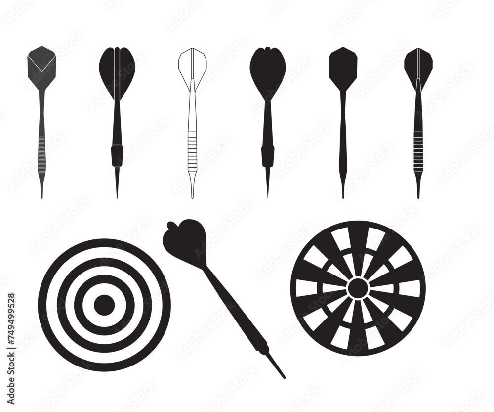 Dartboard Game with Darts Clipart Set / Outline, Silhouette Stamp ...