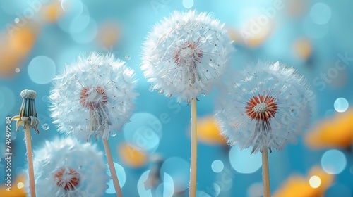 Abstract spring nature background  soft dandelions flower closeup