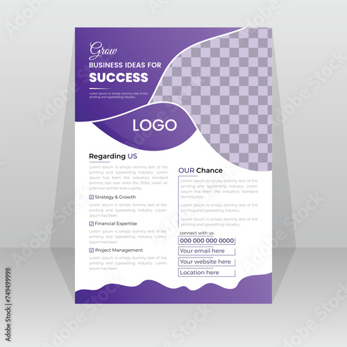 Flyer layout with purple accent, abstract business flyer, vector template design or business poster template design, modern business flyer design template.