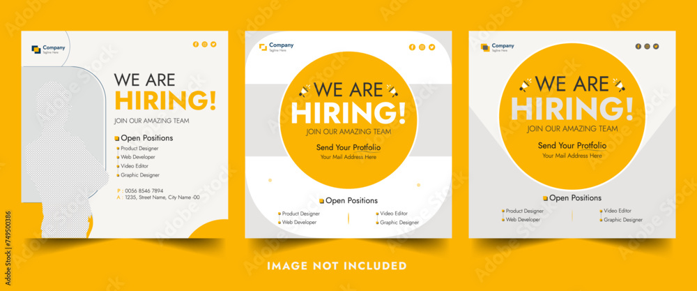 We are hiring job vacancy social media post banner design template with red color. We
are hiring job vacancy square web banner design. - obrazy, fototapety, plakaty 
