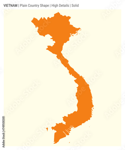 Vietnam plain country map. High details. Solid style. Shape of Vietnam. Vector illustration.