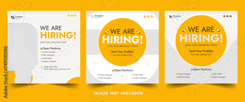 We are hiring job vacancy social media post banner design template with red color. We are hiring job vacancy square web banner design.