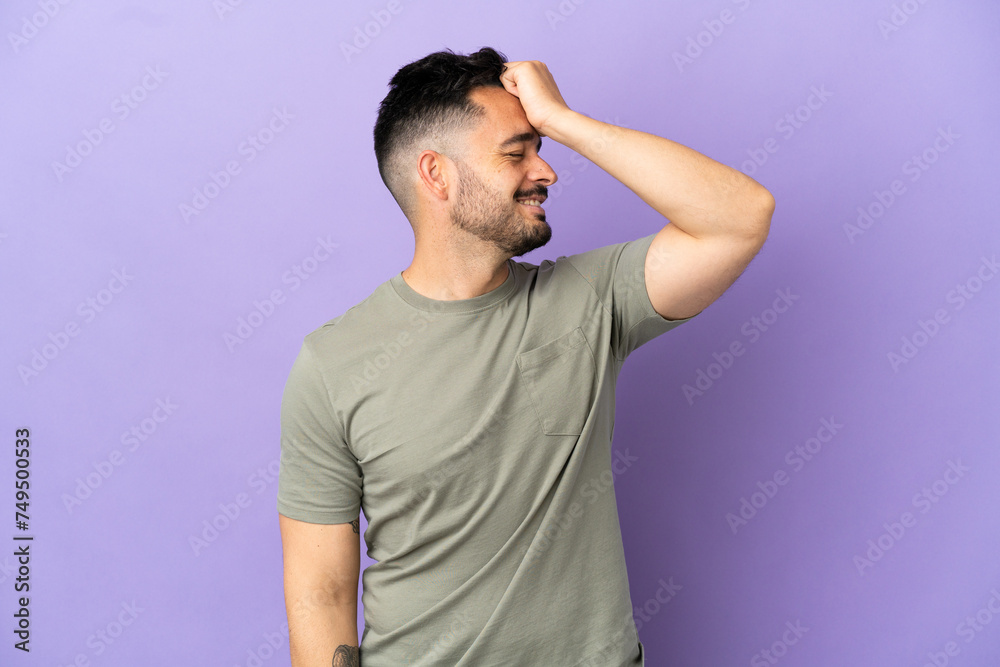 Young caucasian man isolated on purple background has realized something and intending the solution Young caucasian man isolated on purple background has realized something and intending the solution