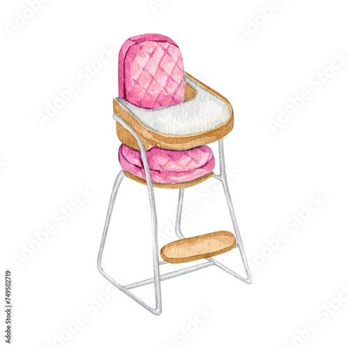 Watercolor baby chair clipart illustration