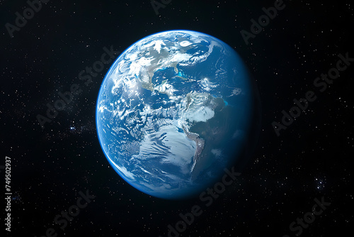 Blue Earth in the space. Colorful art. Solar system 