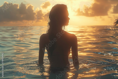 Portrait of Caucasian young woman swim in tropical sea