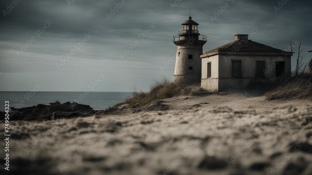on the hill A scary lighthouse in a apocalypse, on the hill A scary lighthouse in a apocalypse,