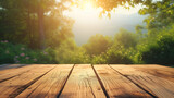 Wooden top table with nature background