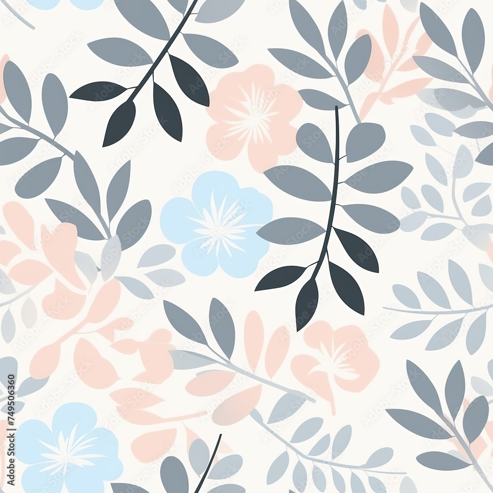 Seamless watercolor floral pattern with spring flowers and leaves for fabrics, wallpapers and all prints, composition Generative AI