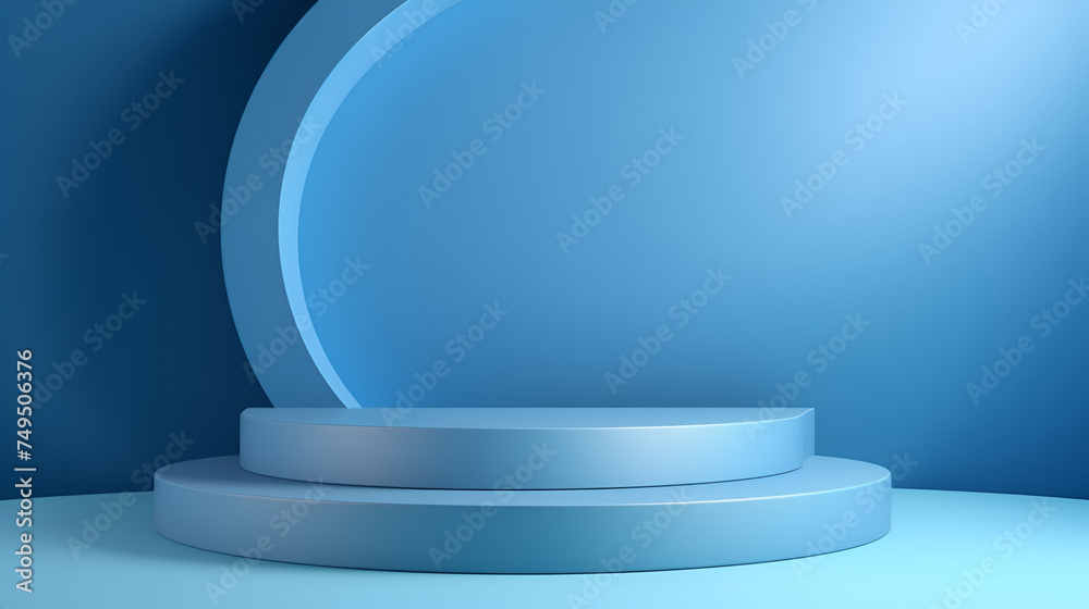 A blue podium with a base and a light blue background Blue stand for product launch event Ai Generative A blue podium with a base and a light blue background Blue stand for product launch event Ai Generative