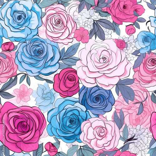 Seamless watercolor floral pattern with bright roses and leaves for fabrics, wallpapers and all prints, botanical tile, composition Generative AI
