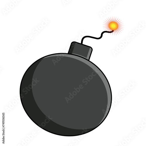Bomb vector illustration with fire on wick and isolated on white background