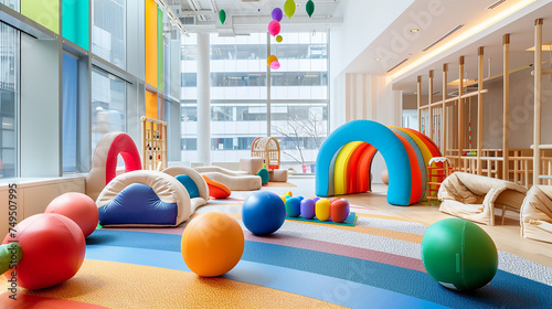 An indoor Play Gym with colorful sensory balls  providing tactile stimulation for toddlers during playtime.