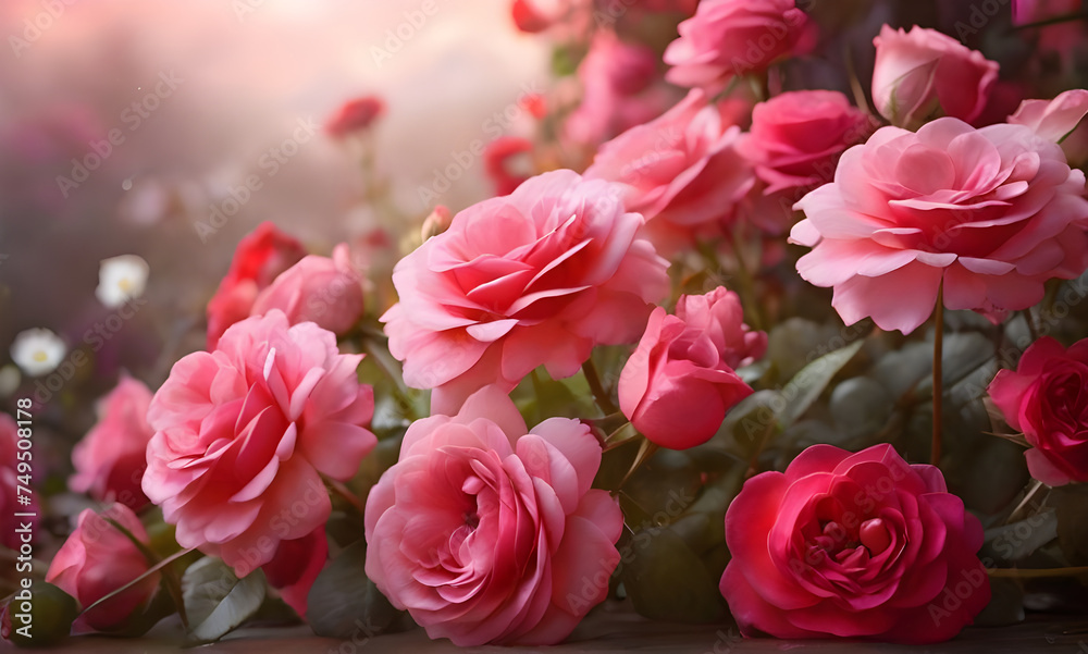 bule whispers of a sparkling tale of fresh soft garden filled with pink roses and daisies caressed by ambient soft sunlight under a cloudy sky bule whispers of a sparkling tale of fresh soft garden filled with pink roses and daisies caressed by ambient soft sunlight under a cloudy sky
