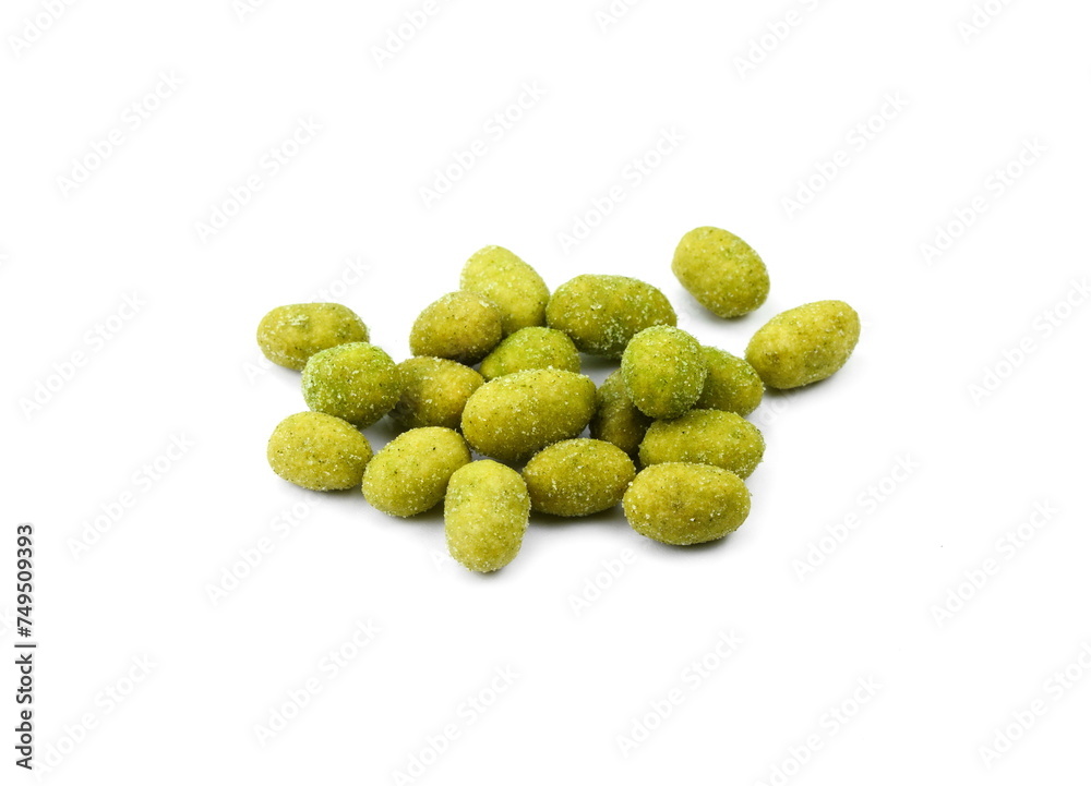 Pile of wasabi coated peanuts isolated on white. Pile of wasabi coated peanuts isolated on white.