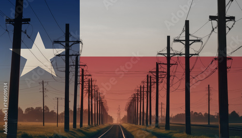 Wallpaper Mural Electricity in the Texas. Electric poles on the background of the Texas flag. Texas flag and Electric poles. Torontodigital.ca