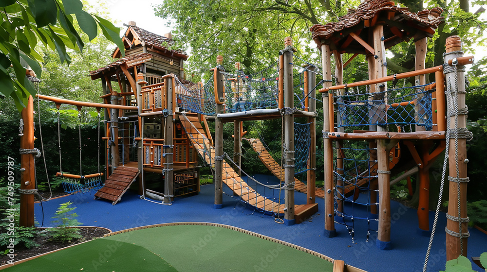A Climbing Frame designed to resemble a jungle gym, complete with ropes, ladders, and platforms for adventurous play.