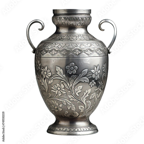  Front view of Victorian Etched silver vase on white background,png