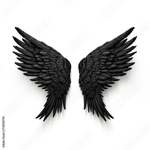 A pair of Ultra realistic luxurious royal black wings isolated on white background © ANILCHANDRO