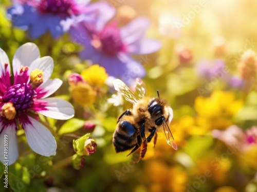 Sunshine & Sweet Nectar: Spring Flowers & Bee in a Dreamy Landscape 