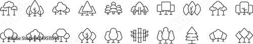 Collection of thin line icons of tree. Editable stroke. Simple linear illustration for web sites, newspapers, articles book
